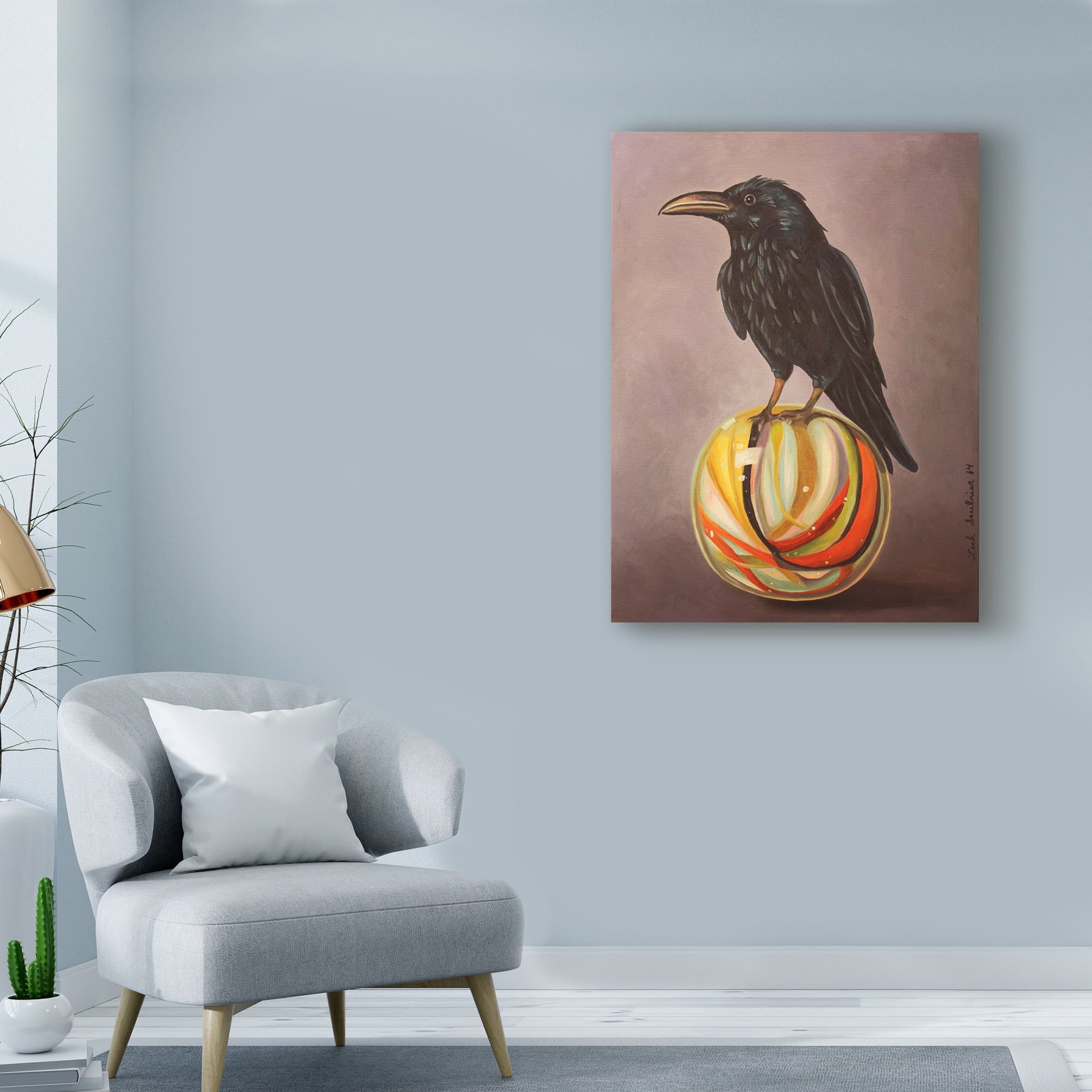 Trademark Fine Art 'Crow On A Marble' Canvas Art by Leah Saulnier