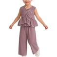 thumbnail image 2 of Umfun Toddler Girls 2 Piece Outfits, Gingham Ruffle Sleeveless Top + Wide Leg Pants Set, Cute Summer Wear, 2 of 9