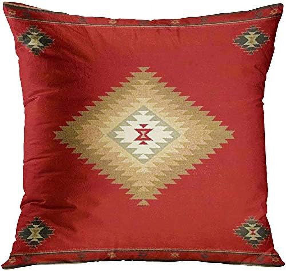 Set of 4 Throw Pillow Covers South Southwest Western Tribal Red Native Home Cultural Geometric Hue Country Decorative Pillow Cases Home Decor Square 16x16 Inches Pillowcases