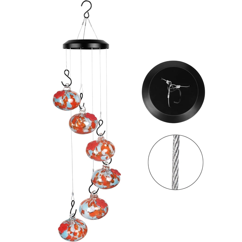 Outdoor Bird Feeder Wind Chimes Hummingbird Feeders with 6 Feeding Ports Easy Cleaning Garden Garden Yard Redness Color