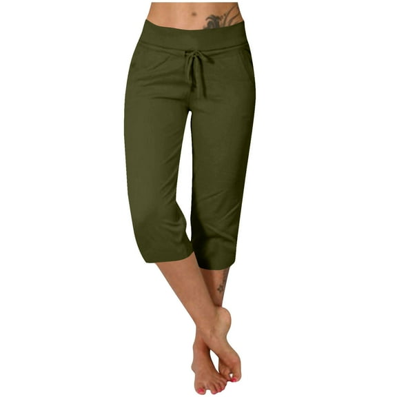 Tumotour Seven-Point Yoga Pants For Women Casual Solid Color Loose Drawstring Elastic High Waist Baggy Bunched Feet Yoga Workout Pants