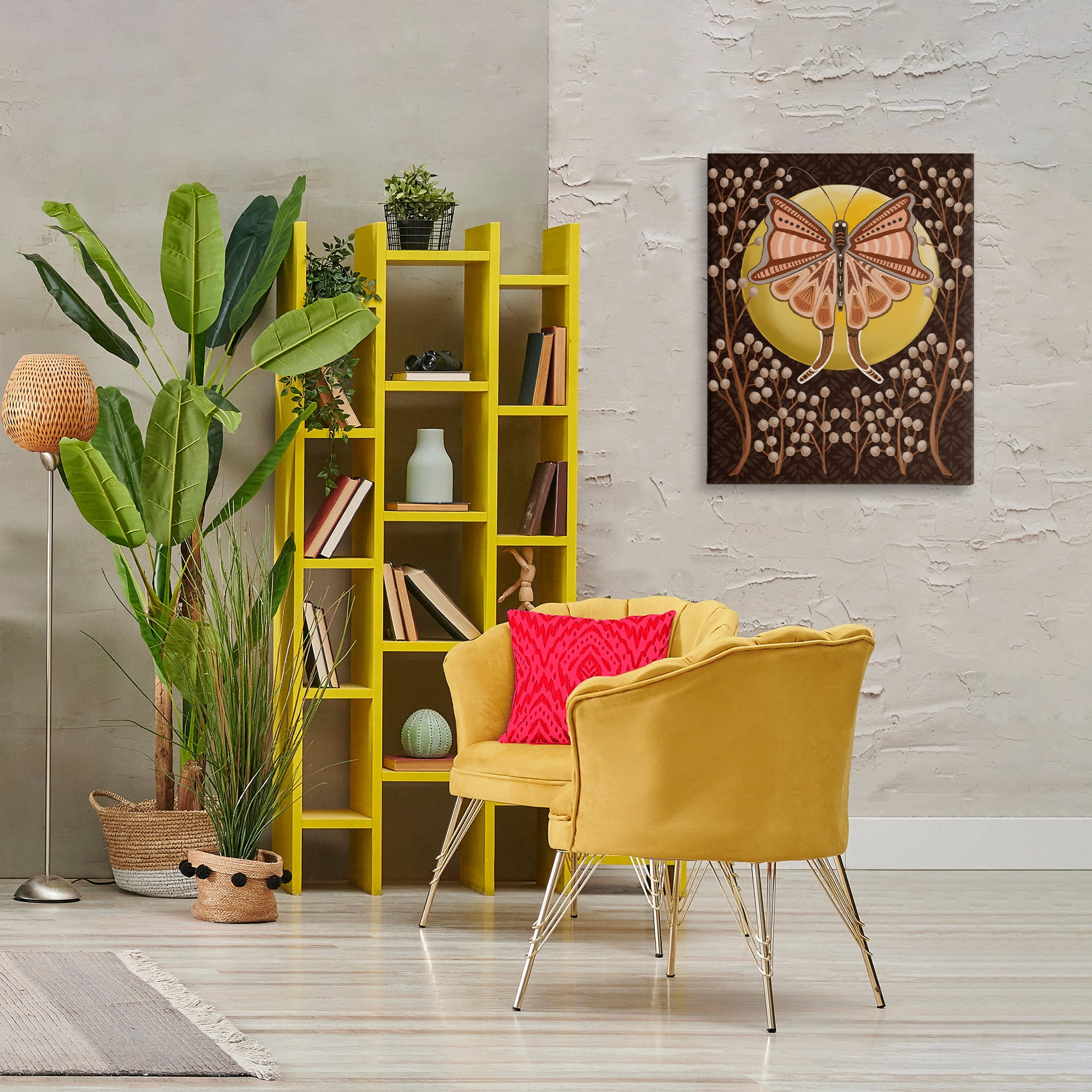 Stupell Industries Moth with Pussy Willows Insects Painting Wrapped Canvas Art Print Wall Art, 24 x 30