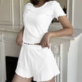 thumbnail image 2 of JYnXIANTI 2 Piece Pj Sets for Woman Ribbed Ruffle Short Sleeve Tops and Shorts Lounge Set Summer Matching Pajamas Set Sleepwear, 2 of 5