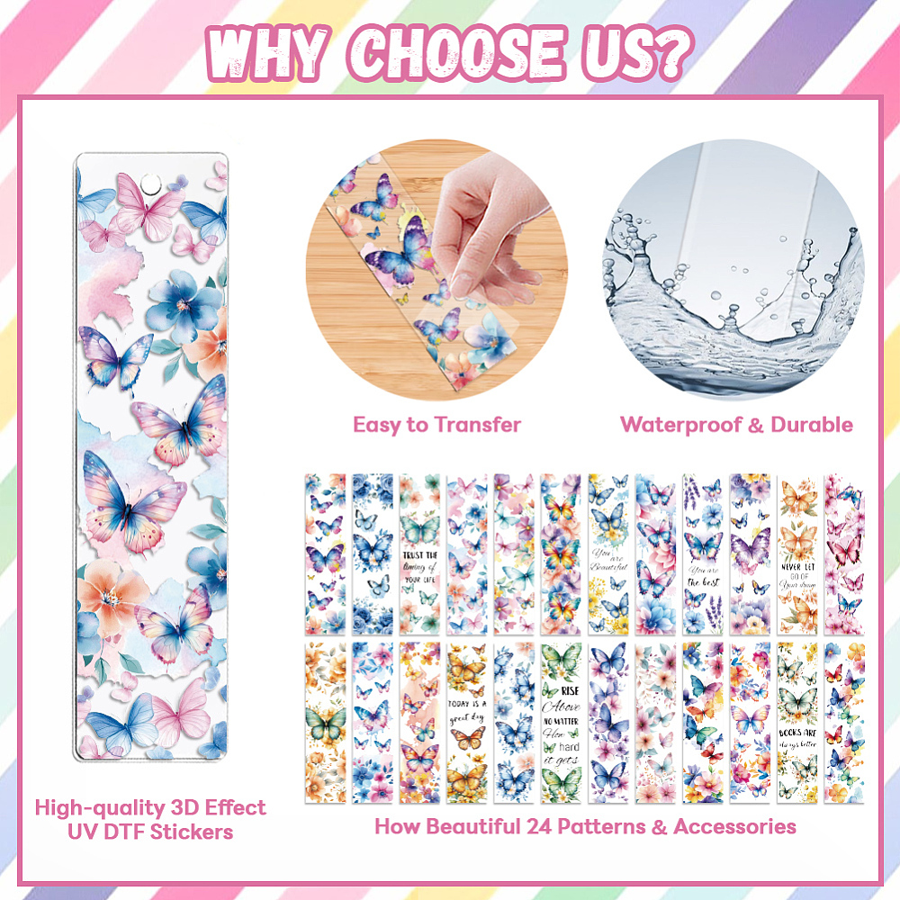 DIY Bookmark Making Kits including Kraft Paper Bookmark Display Cards Polyester Tassel Decorations Acrylic Bookmark Pendants and Stickers Butterfly