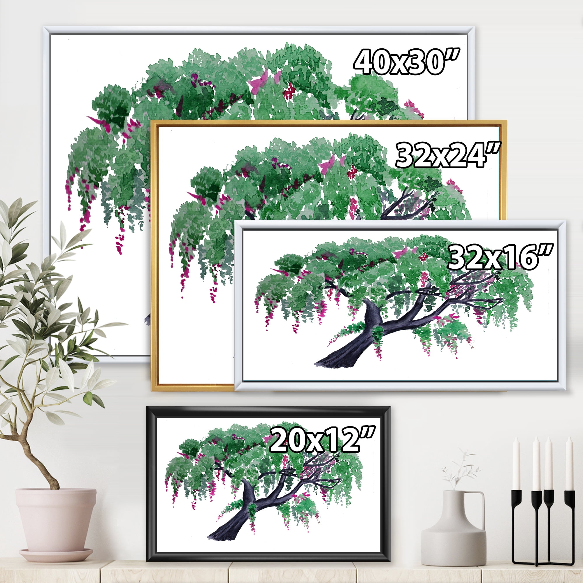 Designart 'A Lonely Tree of Wisteria' Traditional Framed Canvas Wall Art Print