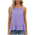 thumbnail image 5 of Felirenzacia Women's Halter Neck Ruffle Hem Tank Top, 2026 Spring Summer Soft Lightweight Flowy Spaghetti Strap Sleeveless Top,Purple,S, 5 of 8