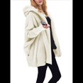 thumbnail image 2 of Chaqueta con Capucha y Cuello en V de Larga de Color Liso para Mujer, Informal, Holgada, de Felpa, Sin Botones. XXL, 2 of 7