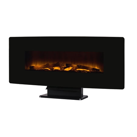 42-in Curved Front Wall Mount Electric Fireplace in Black Glass