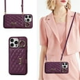 thumbnail image 6 of ELEHOLD Wallet Crossbody for iPhone 13 Pro Max Case with Lanyard Wrist Strap Credit Card Holder, PU Leather Protective Phone Case with Ring Holder,Deep Purple, 6 of 8