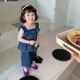 thumbnail image 4 of Gbsyewxs Outfits Sets For Girls 2 Piece Sleeveless Square Neck Solid Color Suspenders Denim Tops And Shorts Set Casual Summer Toddler Clothes Size 7-8 Years, 4 of 8