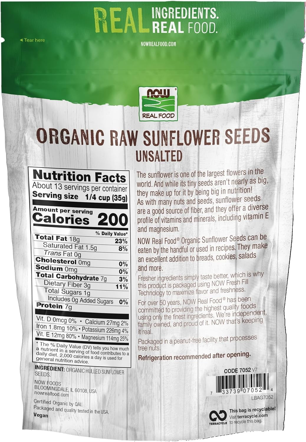 Now Foods, Real Food, Raw Sunflower Seeds Unsalted 16 oz Pack of 3