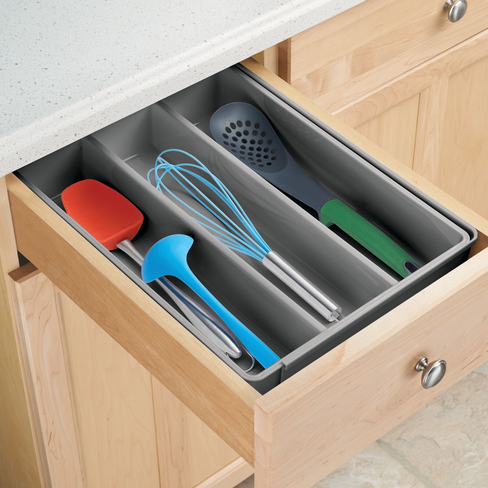 mDesign Plastic Adjustable/Expandable Drawer Storage Organizer, Dark Gray