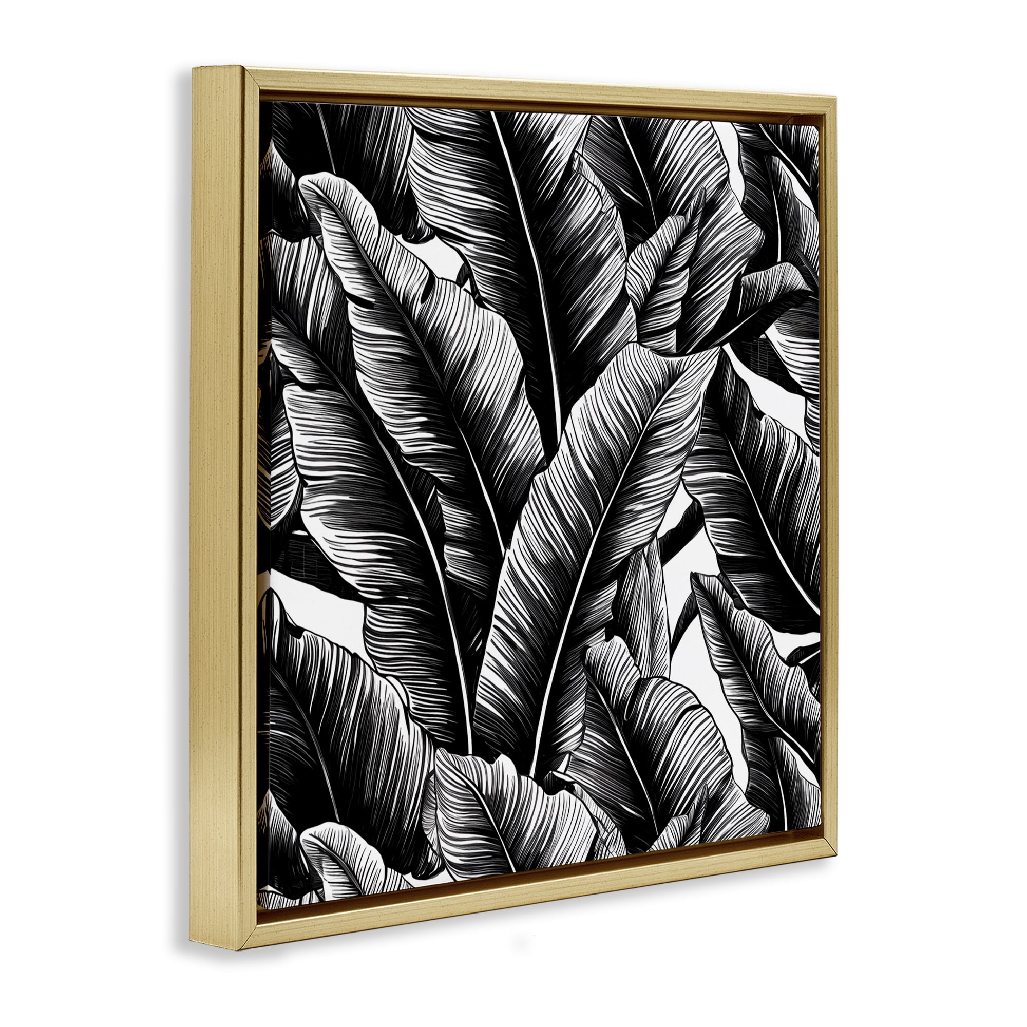 Stupell Industries Black Bold Fronds Botanical & Floral Painting Gold Floater Framed Art Print Wall Art, 25 x 25