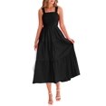 thumbnail image 1 of Vestido PRETTYGARDEN para mujer, midi, fruncido, de verano, negro, 1 of 9