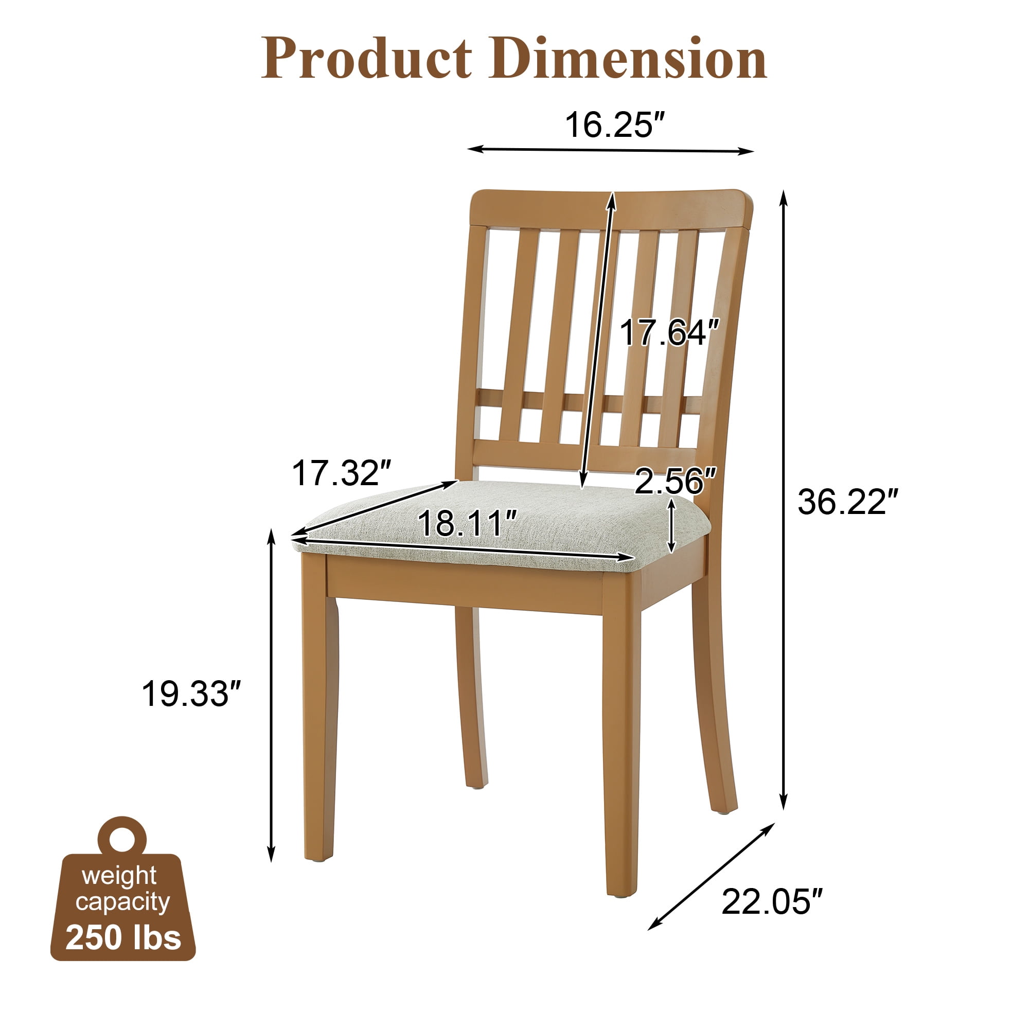Dining Chair Set of 2, Curved Wood Backrest with Gray Fabric Seat for Dining Room Apartment, Light Brown