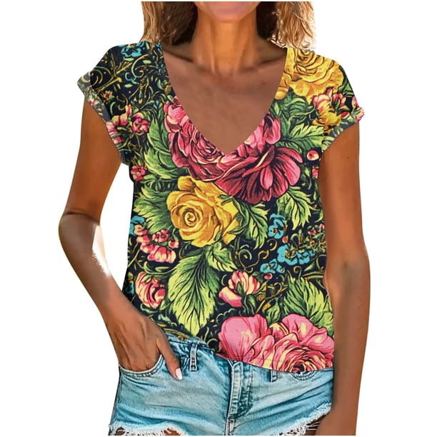 Pantalones Cortos para las Mujeres Sexy Impreso Camiseta de Manga Corta, de Moda Cuello Redondo Suéter Superior