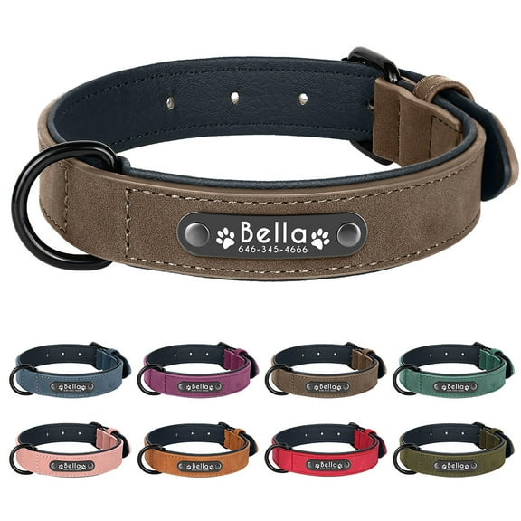Pet Artist PU Leather Personalized Dog Collar Soft Padded Custom ID Nameplate Number Engraved S-2XL