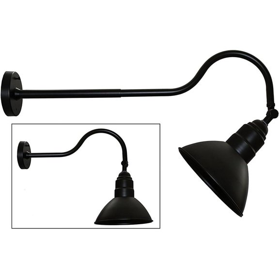 Gooseneck Barn Light Fixture (1 Pack) - Black - Adjustable 10" Lamp Shade - Includes 12" Optional Extension Arm