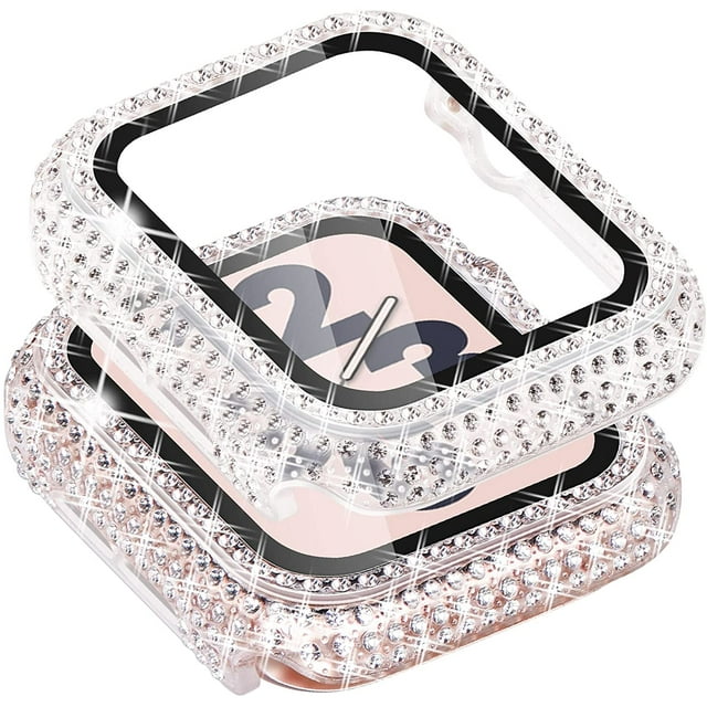 Compatible with Apple Watch Case with Screen Protector for Apple Watch Series 6/5/4/3/2/1, Bling Case Diamond Tempered Glass Protective Cover (Clear, 38mm)