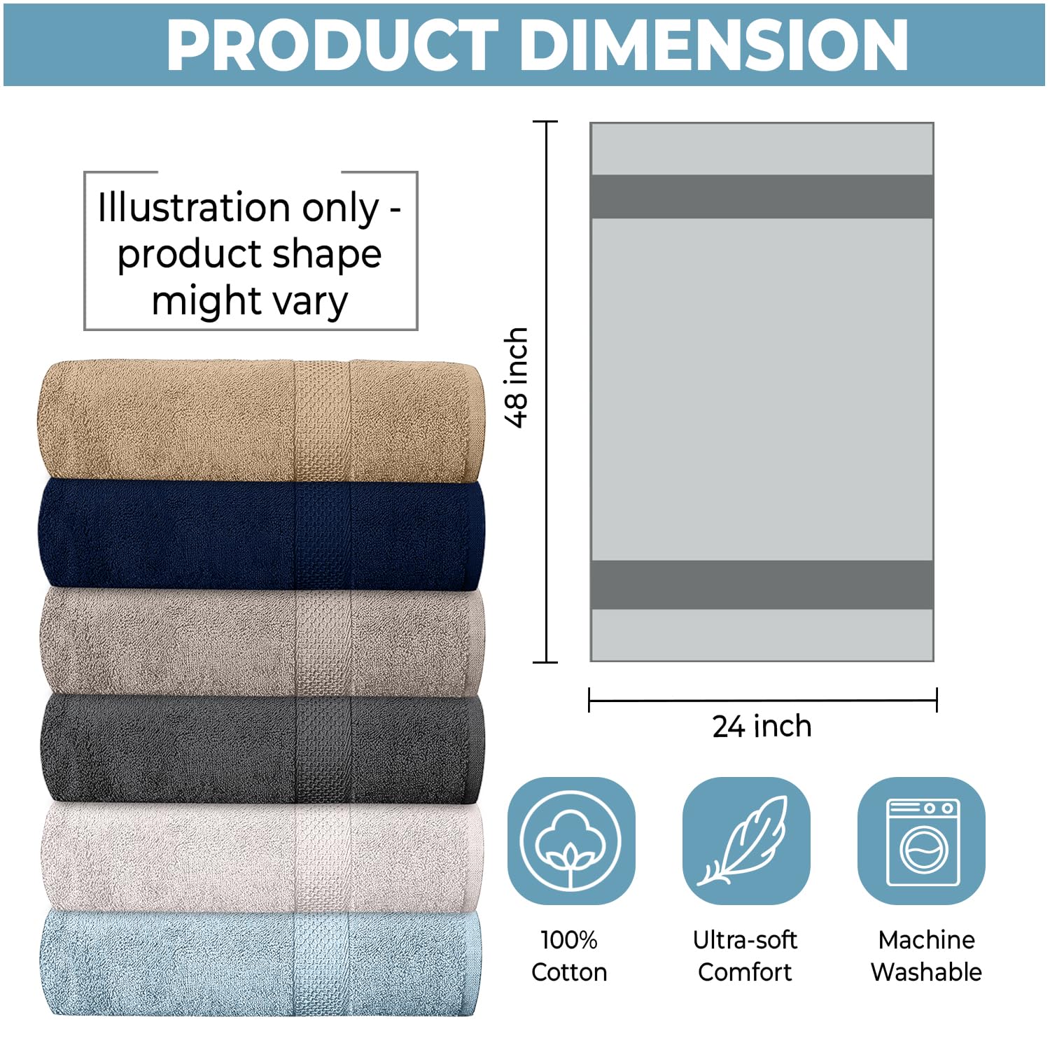 Bath Towels Dream Craft (Multi-color) Pack of 6 (24" x 48")