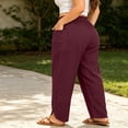 thumbnail image 6 of Vynhevius Womens High Rise Pants Plus Size Wide Leg Smocked Elastic Waistband Casual Relaxed Trousers Solid Color Vacation Bottoms, 6 of 7