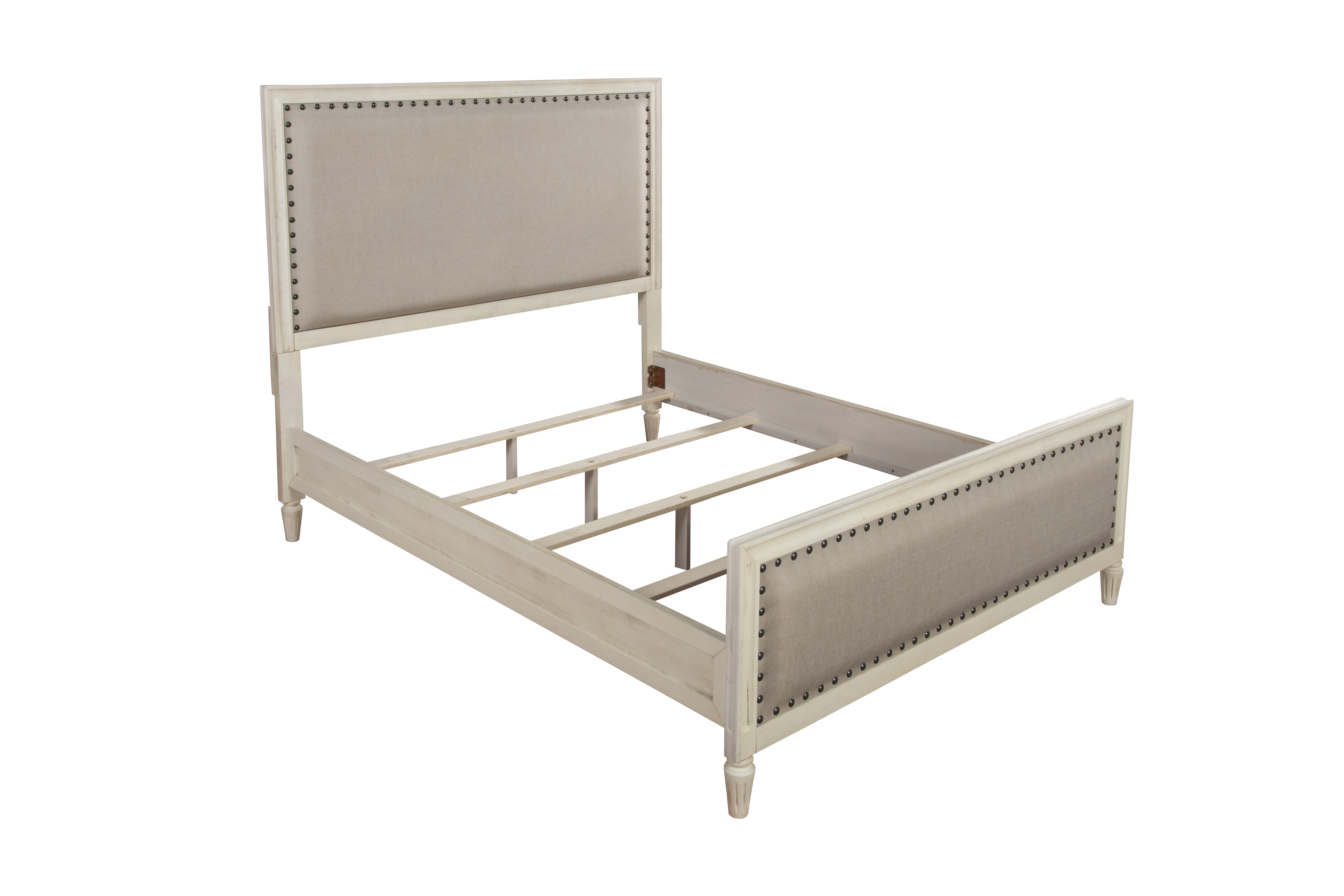 LuXeo Cambridge Solid Queen Wood Bed With Upholstered Trim In White ...