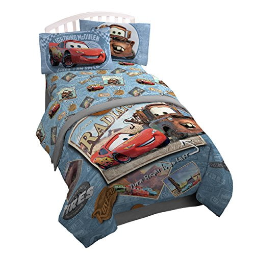 Jay Franco Disney/Pixar Cars Tune Up Bleu/gris Ensemble de Draps Jumeaux 3 Pcs avec Lightning McQueen & Mater (Produit Officiel Disney/Pixar)
