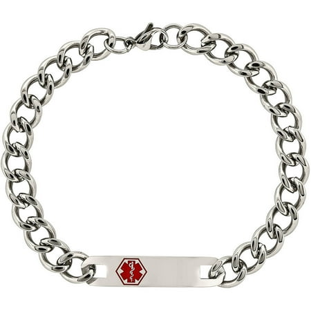 Primal Steel Stainless Steel Red Enamel Medical Bracelet, 9.5