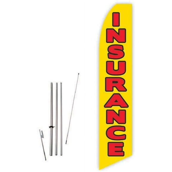 Insurance Yellow Super Novo Feather Flag - Complete with 15ft Pole Set and Ground Spike