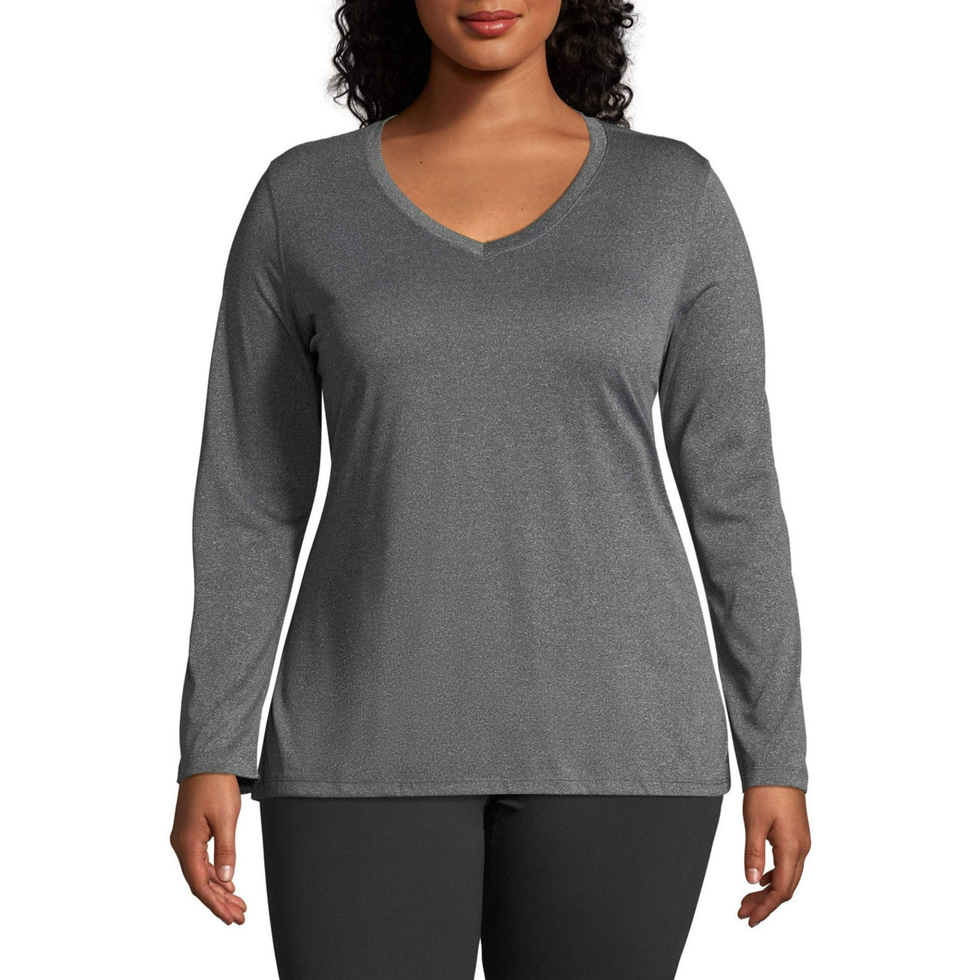 Just My Size Oj905 Jms Active Long Sleeve Cool Dri V Neck T Shirt Color Granite Heather Size 28 Walmart Com Walmart Com