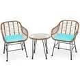 thumbnail image 2 of Gymax 3PCS Rattan Patio Conversation Set Bistro Chat Set w/ Turquoise Cushions, 2 of 10