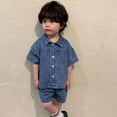 thumbnail image 5 of Uccdo 1-9T Toddler Kids Brother & Sister Matching Outfits Set Little Boys Button Down Denim Shirts + Shorts 2Pcs Summer Clothes Set, 5 of 8