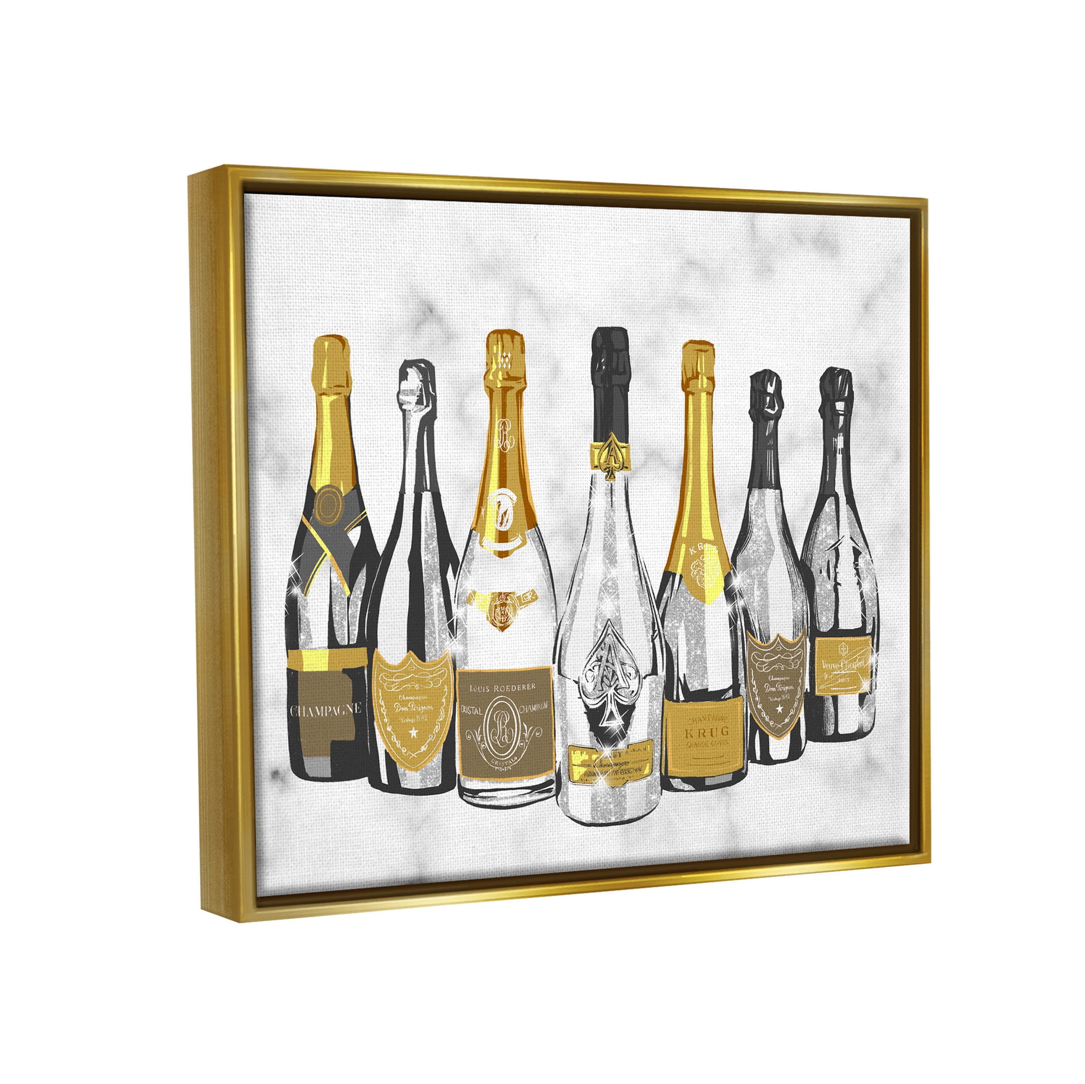 Stupell Industries Radiant Glam Twinkle Champagne Bottles Graphic Art Metallic Gold Floating Framed Canvas Print Wall Art, Design by Ziwei Li