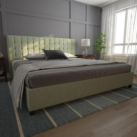 DHP Emily Linen Upholstered Bed, Light Green - King
