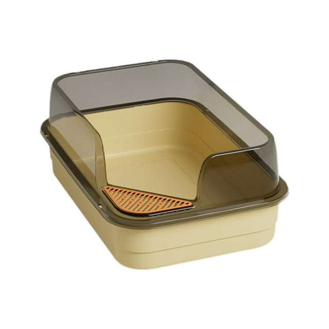 Yellow Semi-Enclosed High-Sided Cat Litter Box With Splash Guard, Large Kitty Litter Pan With Shovel, Anti-Splash Design For Indoor Cats, Easy Clean Pet Litter Tray