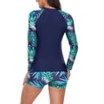 thumbnail image 3 of Women Two Rash Guard Long Sleeve Swimsuits 50+ Swim Shirt Bathing Suit with Boyshort Bottom Black XL, 3 of 7