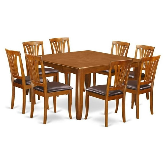 Atlin Designs 9-piece Dining Set with Leather Seat in Saddle Brown