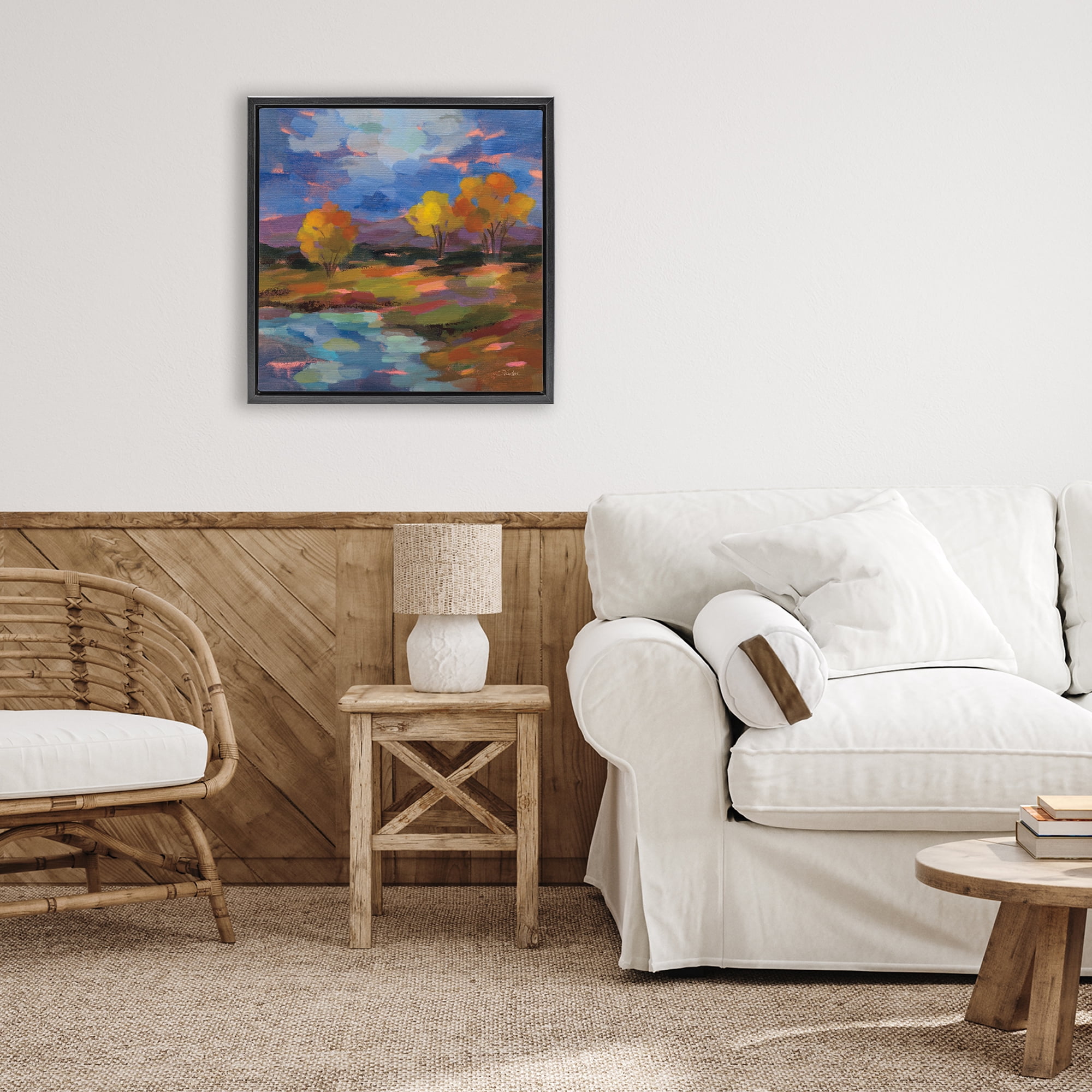 Stupell Industries October Glow Lakeside Reflection Black Framed Floater Canvas Wall Art, design by Silvia Vassileva
