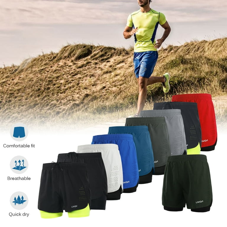 Lixada Men's 2-in-1 Running Shorts Quick Drying Breathable Active Training  Exercise Jogging Cycling Shorts with Longer Liner 