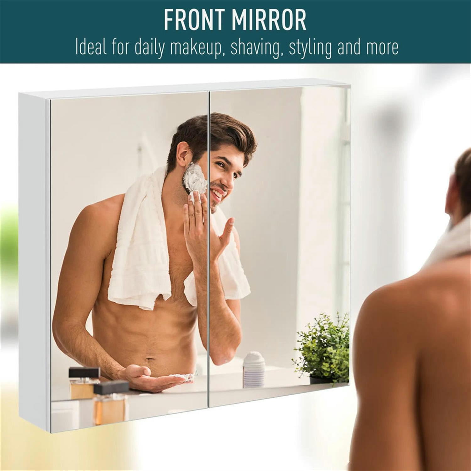 Demi Bonn Medicine Cabinet 24"x22" Steel Frame, Double Door Wall Mount, Bathroom Storage for Spacious Organizer, White