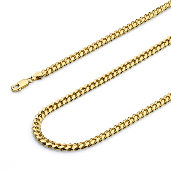 Wellingsale 14k Yellow Gold Polished 3.5mm Hollow Miami Cuban Chain Bracelet with Lobster Claw Clasp - 7.5"