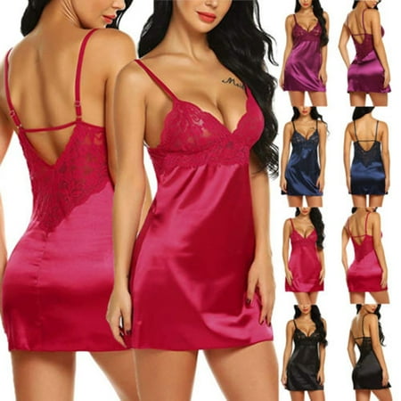 

Caitzr Women Silk Lace V Neck Sleepwear Underwear Dress Lingerie Sling Backless Nightdress