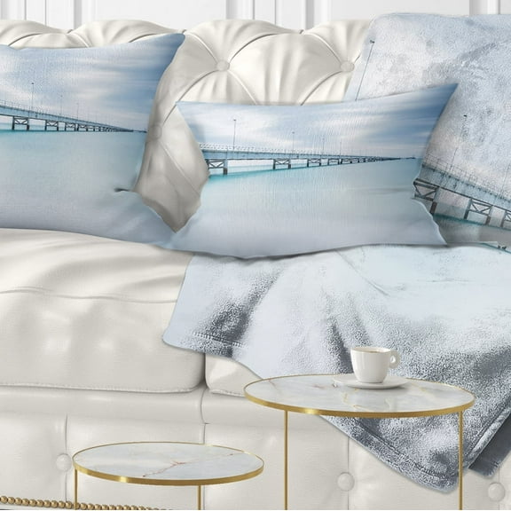 Designart Industrial Pier Side view - Seascape Throw Pillow - 12x20