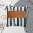 thumbnail image 2 of PIKWEEK  Brown and Navy Blue Decorative Pillow Cover, Farmhouse Stripe Pillow Cover 18x18 Modern Faux Leather Accent Pillow Case for Couch Sofa Bed Boho Patchwork Cushion Cover, 2 of 5