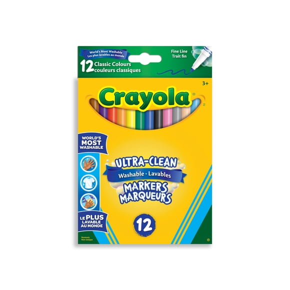 Crayola Ultra-Clean Washable Fine Line Markers, Classic Colours, 12 Count
