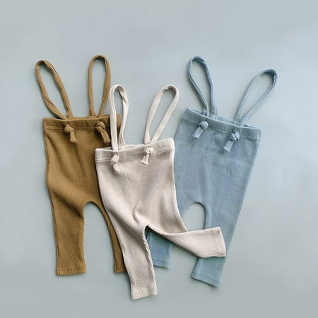

MyBeauty Suspender Pants High Waist Breathable Baby Clothing Baby Solid Stripe Suspender Pants for Spring Apricot 73cm