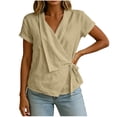 thumbnail image 2 of TGSLY Adjustable Wrap Side Tie Tops for Women Breathable Soft V Neck Short Sleeve Blouses Loose Fit Dressy Casual Solid Color T-Shirts M, 2 of 8