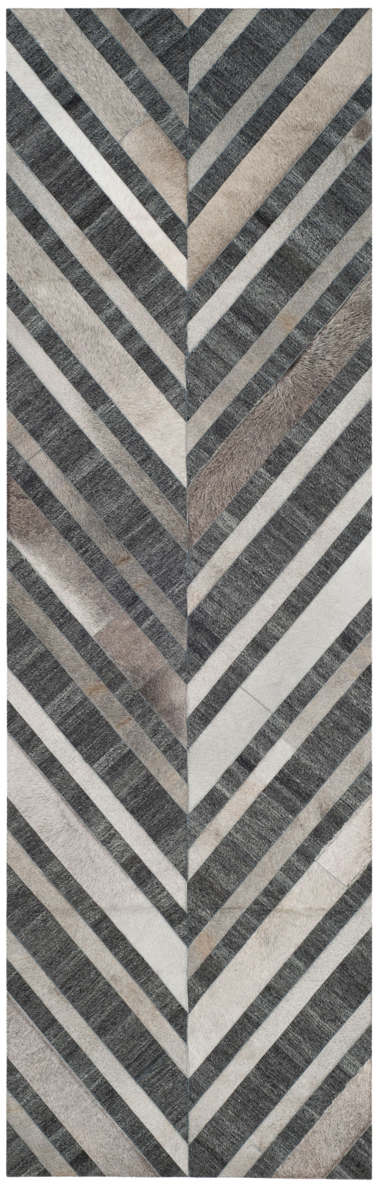 SAFAVIEH Studio Leather Byrne Geometric Runner Rug, Ivory/Dark Grey, 2'3" x 7'