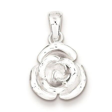 925 Sterling Silver Rose Polished Charm Pendant 15mm x 12mm