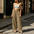 thumbnail image 6 of Inverlee Women's Front Seam Wide Leg Dress Pants Elastic High Waist Loose Business Casual Trousers Khaki XL, 6 of 8